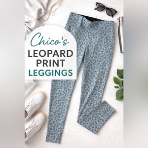 Chico’s Weekends Leopard Print Leggings | Teal & Gray | Size 1 (M)